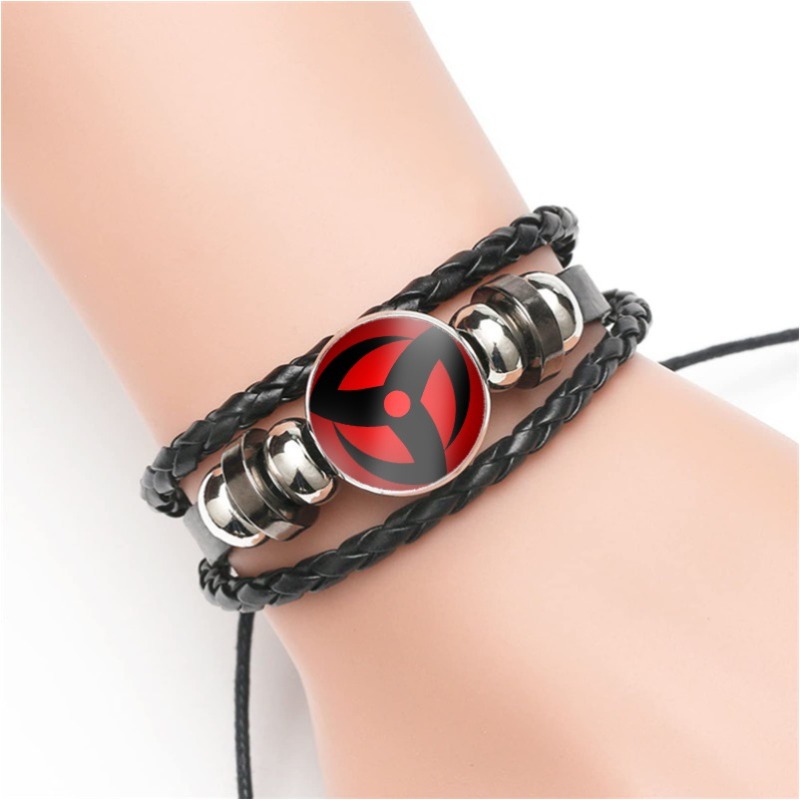 Leather Bracelet - สายรัดข้อมือหนังลายการ์ตูนอนิเมะนารูโตะ พร้อมจี้แก้วคาโบชอง ปรับขนาดได้ ของขวัญสำหรับคอสเพลย์