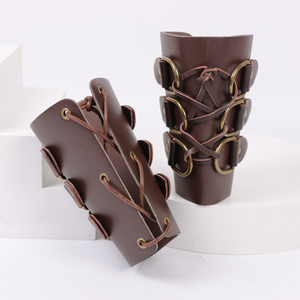 Leather Bracelet - ยิงธนูยุคกลางหนังถุงมือยาว Steampunk เกราะ Cuff นักรบอัศวิน Archer
