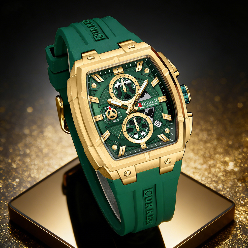 Jewellery Watches - CURREN นาฬิกาวินเทจสุดหรูสำหรับผู้ชายกีฬานาฬิกาข้อมือควอทซ์โครโนกราฟพร้อมสายซิลิโคน,วันที่,เรืองแสง
