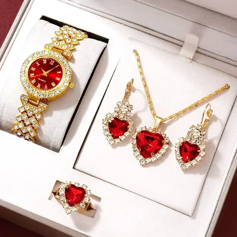 Jewelry Clasp Watches - นาฬิกาหรูหราทองผู้หญิงแหวนสร้อยคอต่างหูพลอยเทียม Fashion Jam Tangan สร้อยข้อมือผู้หญิงลำลองนาฬิกาชุดเครื่องประดับ
