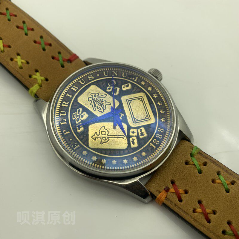 Leather Bracelet - นาฬิกาทำมือโดยช่างทำนาฬิกาที่เป็นอิสระ หน้าปัดทองสัมฤทธิ์ นาฬิกากลไกอัตโนมัติเต็มรูปแบบ นาฬิกาควีเซล นาฬิกาหนังแบบปรับแต่งได้