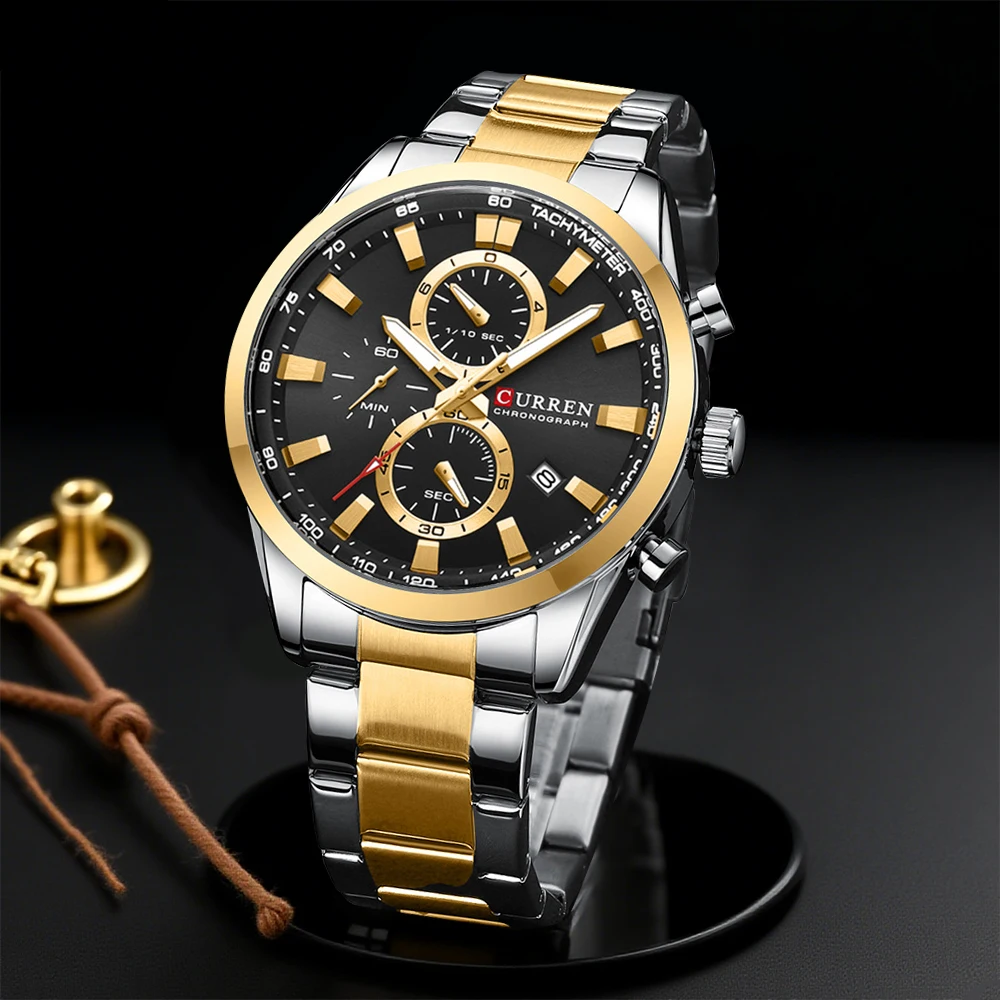 Jewellery Watches - CURREN ลำลองควอตซ์โครโนสปอร์ตนาฬิกาแบรนด์สำหรับผู้ชายสร้อยข้อมือสแตนเลสมัลติฟังก์ชั่นหน้าปัด 2023 นาฬิกาข้อมือวันที่