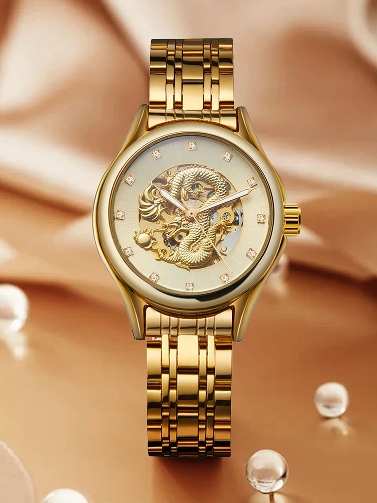 High Jewelry Watches - T-WINNER High-end Luxury Dragon นาฬิกาผู้หญิงสแตนเลสโครงกระดูกเพชรนาฬิกาข้อมือสตรีนาฬิกาการเคลื่อนไหวอัตโนมัติ