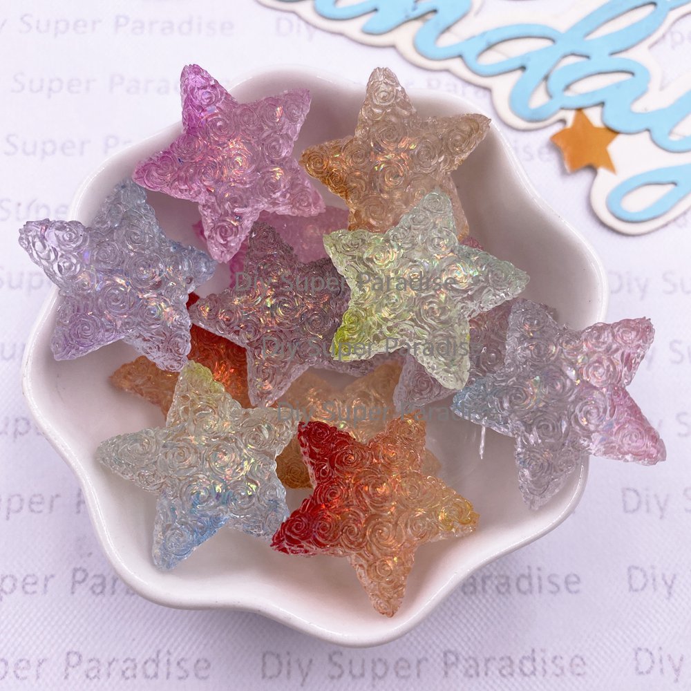 Paradise Jewelry & Watches Dolphin Mall - 10PCS เรซิ่นลูกอมสีสีสันกุหลาบดาวรูปแกะสลักแบนหิน DIY เครื่องประดับงานแต่งงานตกแต่งสมุดภาพอุปกรณ์เสริมหัตถกรรม