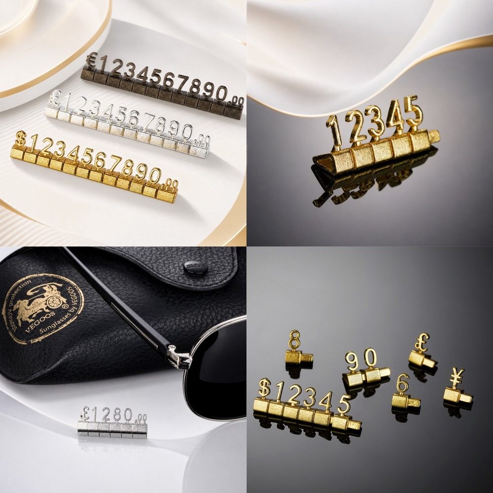 Jewelry And Watches Stores - ป้ายราคาโลหะพร้อมตัวเลขปรับได้ สัญลักษณ์สกุลเงินยูโร ปอนด์ ดอลลาร์ สำหรับร้านขายเครื่องประดับ นาฬิกา